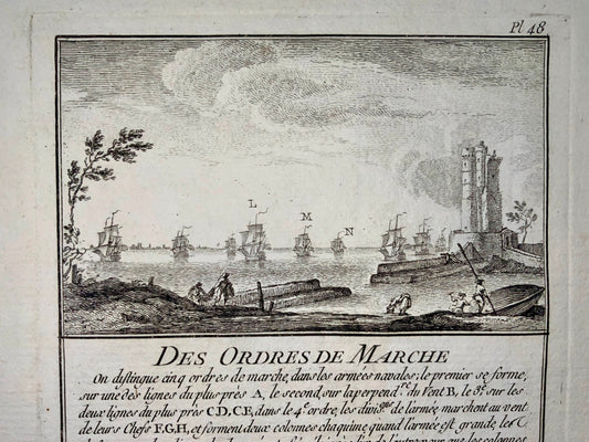 1770 Warships, galleon, battle order, Ozanne, copper engraving, hand colour