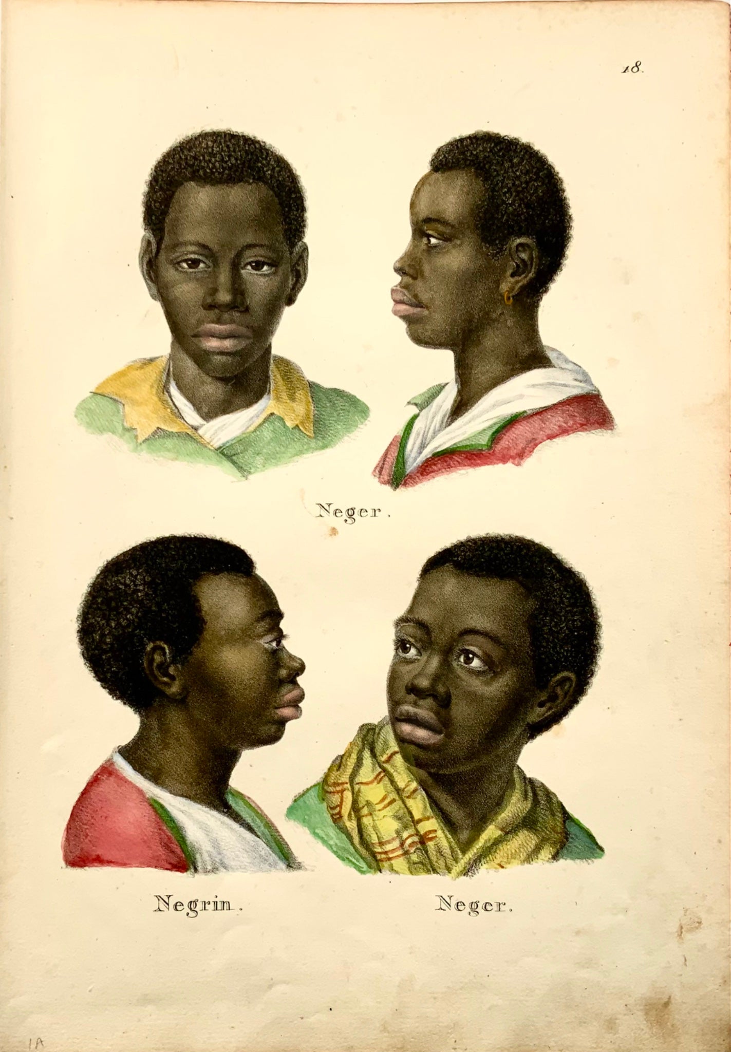1824 African Natives, slaves, K.J. Brodtmann, hand col., lithograph, ethnology
