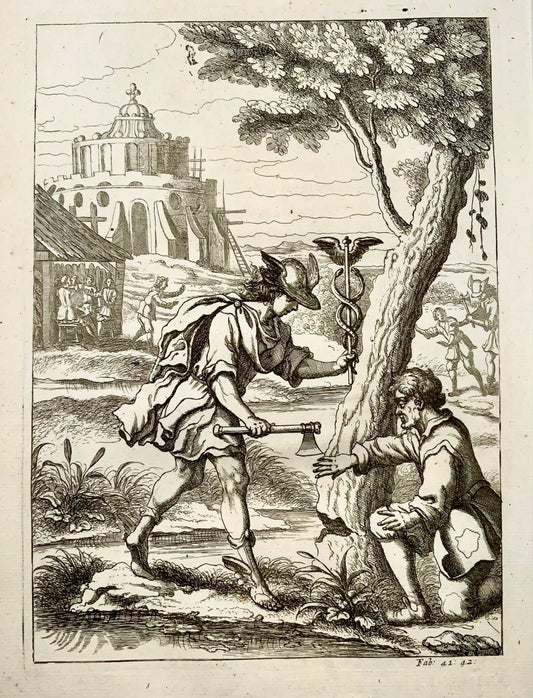 1666 Francis Barlow (1626 ?-1702), Mercure et le charpentier, in-folio, fable, maître de gravure 
