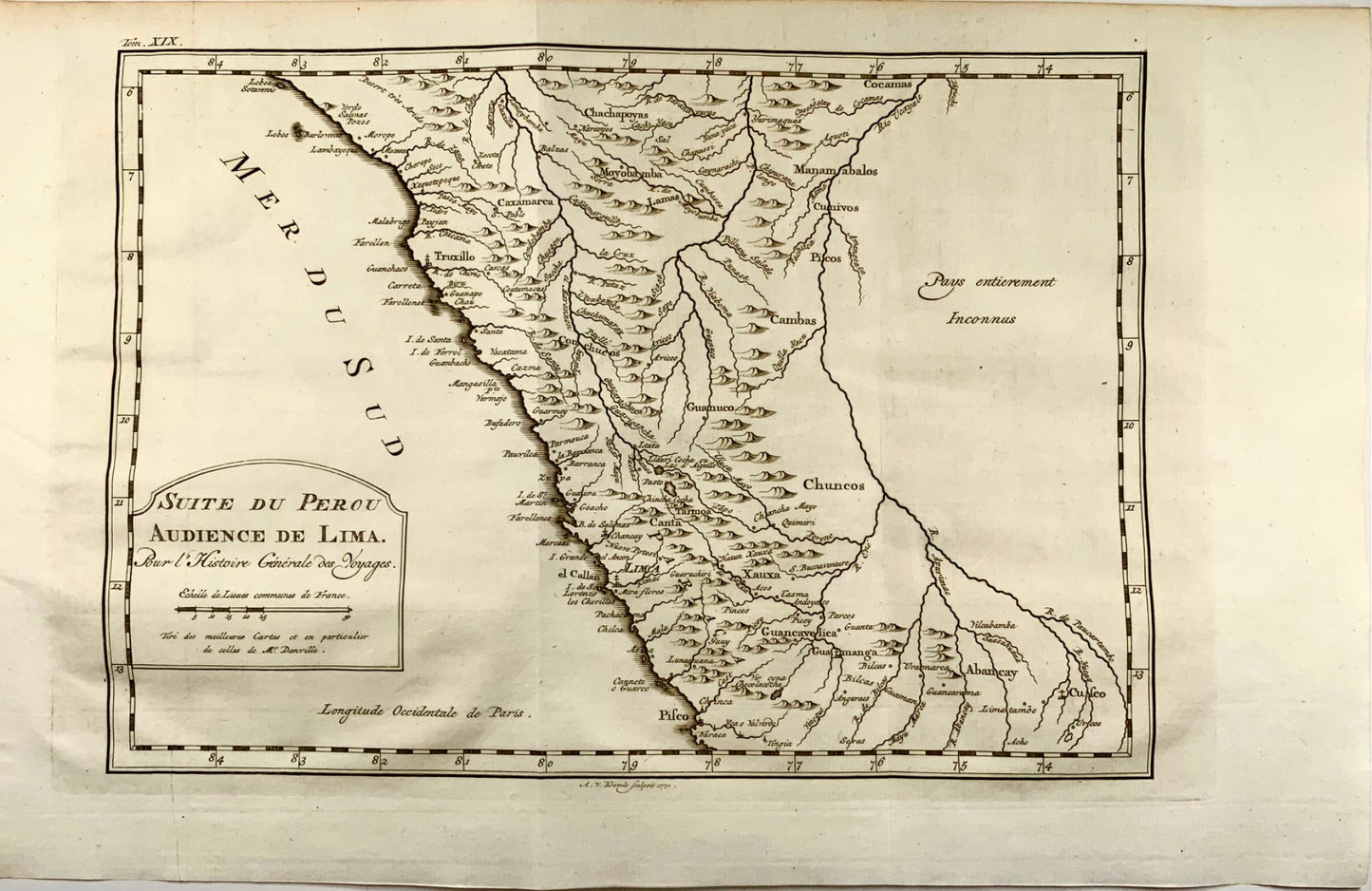 1756 d’ Anville map of the coast of Peru by Bellin, including Lima