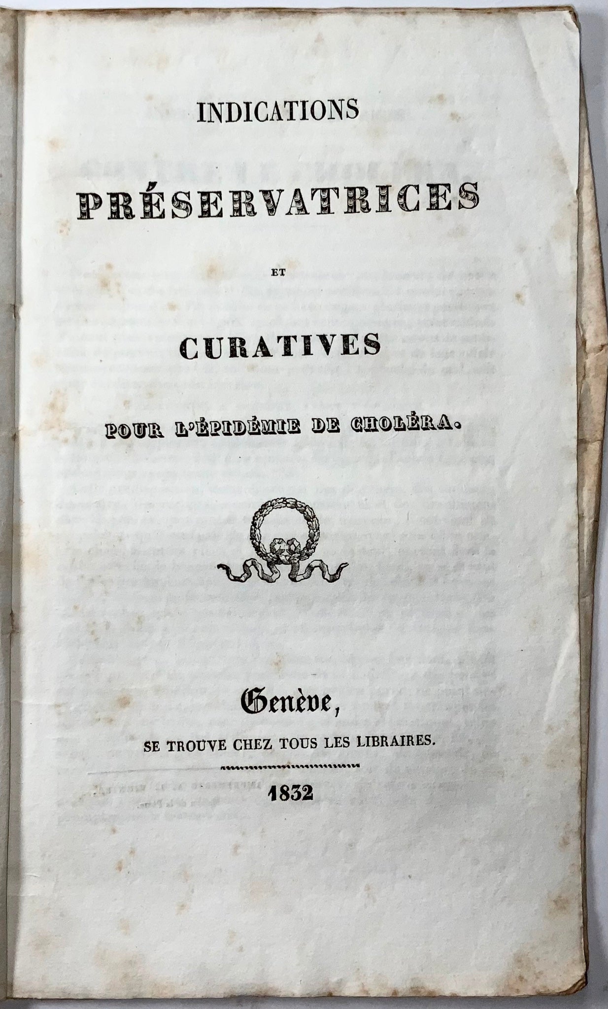 1832 Santé publique, pandémie de choléra, célèbre Philhellene Gosse, Suisse, brochure