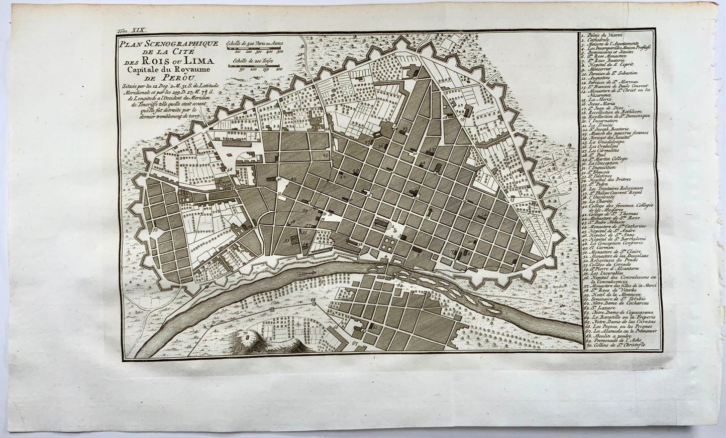 1751 City map of Lima before great earthquake, Peru