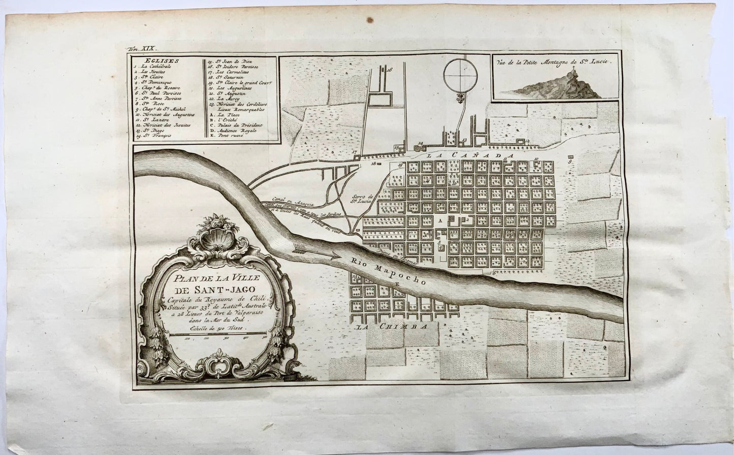 1751 'Plan de la ville de Sant Jago du Chili'. Santiago de Chile, map, Bellin