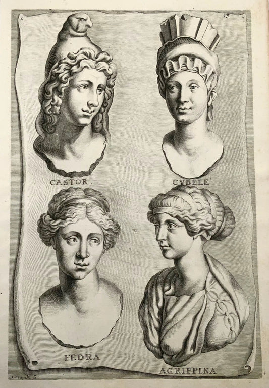 1676 Castor, Cybèle, Fedora, Agrippine, Franck d'après Sandrart, gravure in-folio, mythologie 