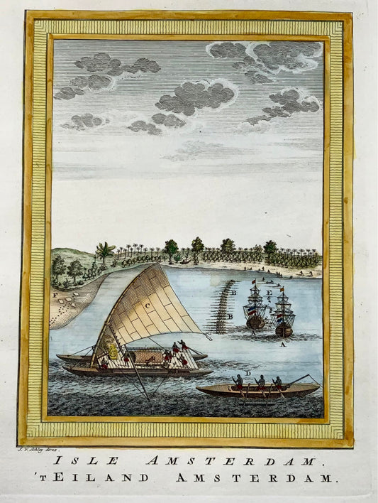 1759 Abel Tasman à Tongatapu, Tonga, Pacifique, Schley, carte, voyage