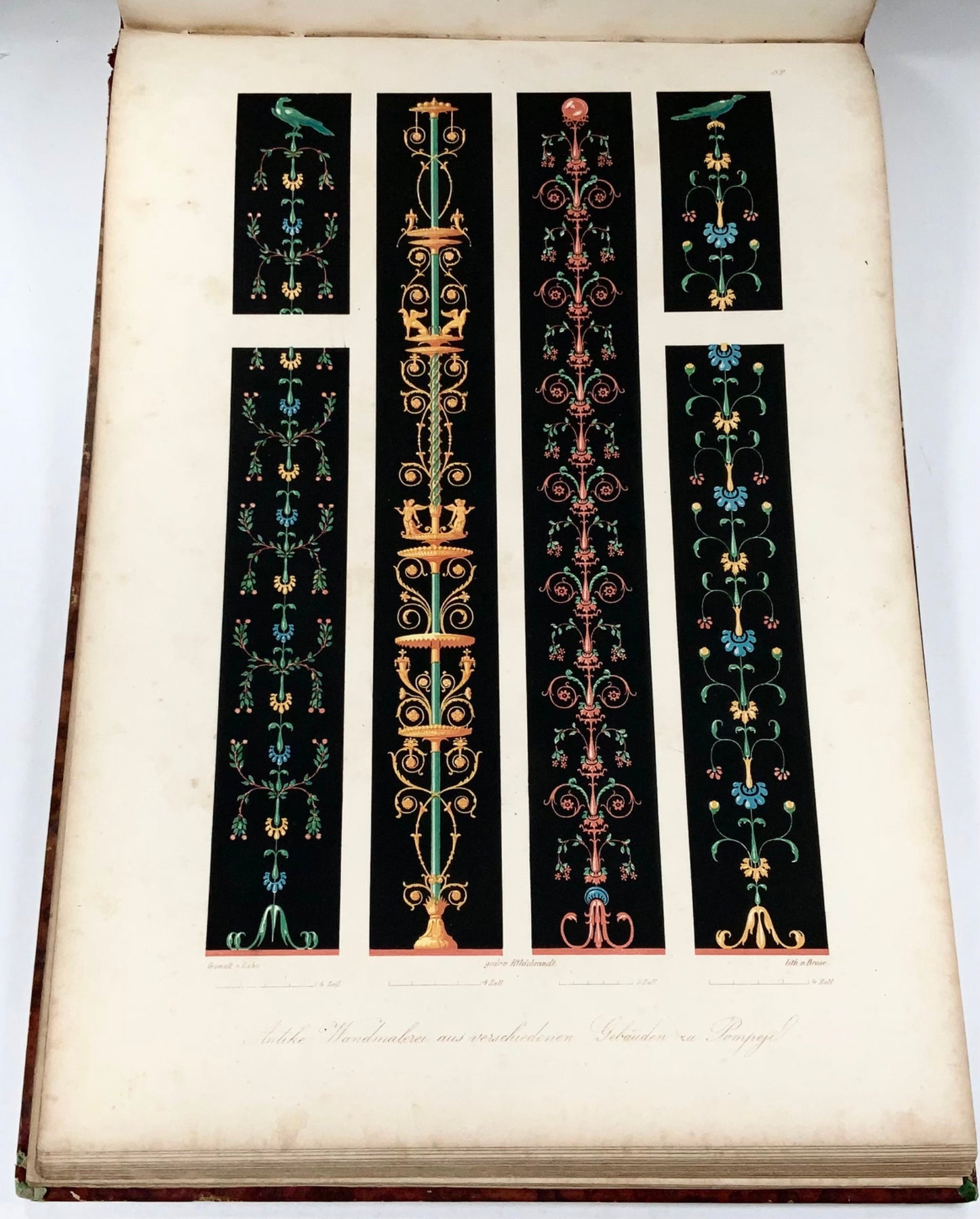 1848 Wm Zahn, Beau livre in-folio sur la peinture murale pompéienne, 50 lithographies en couleurs