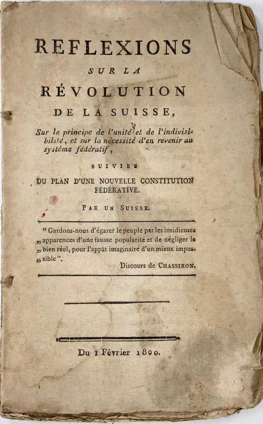 1800 Bridel, ouvrage rare sur la Révolution en Suisse et la nouvelle Constitution