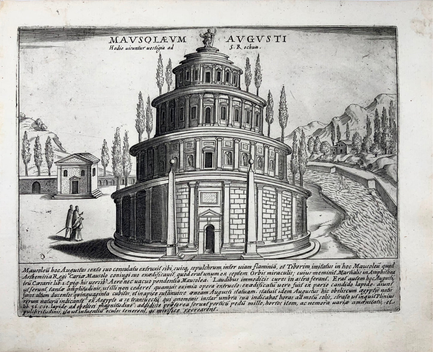 1624 Lauro, Giacomo, Mausoleum of Augustus, folio, copper engraving, Rome, Italy, classical architecture