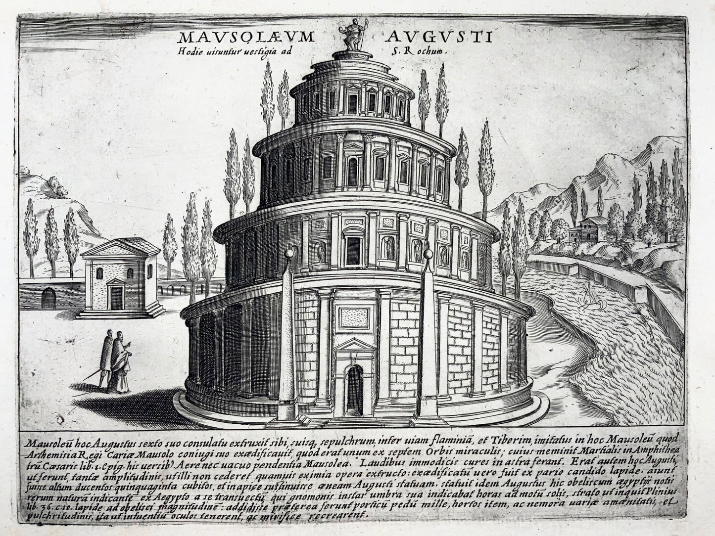 1624 Lauro, Giacomo, Mausolée d'Auguste, folio, gravure sur cuivre, Rome, Italie, architecture classique
