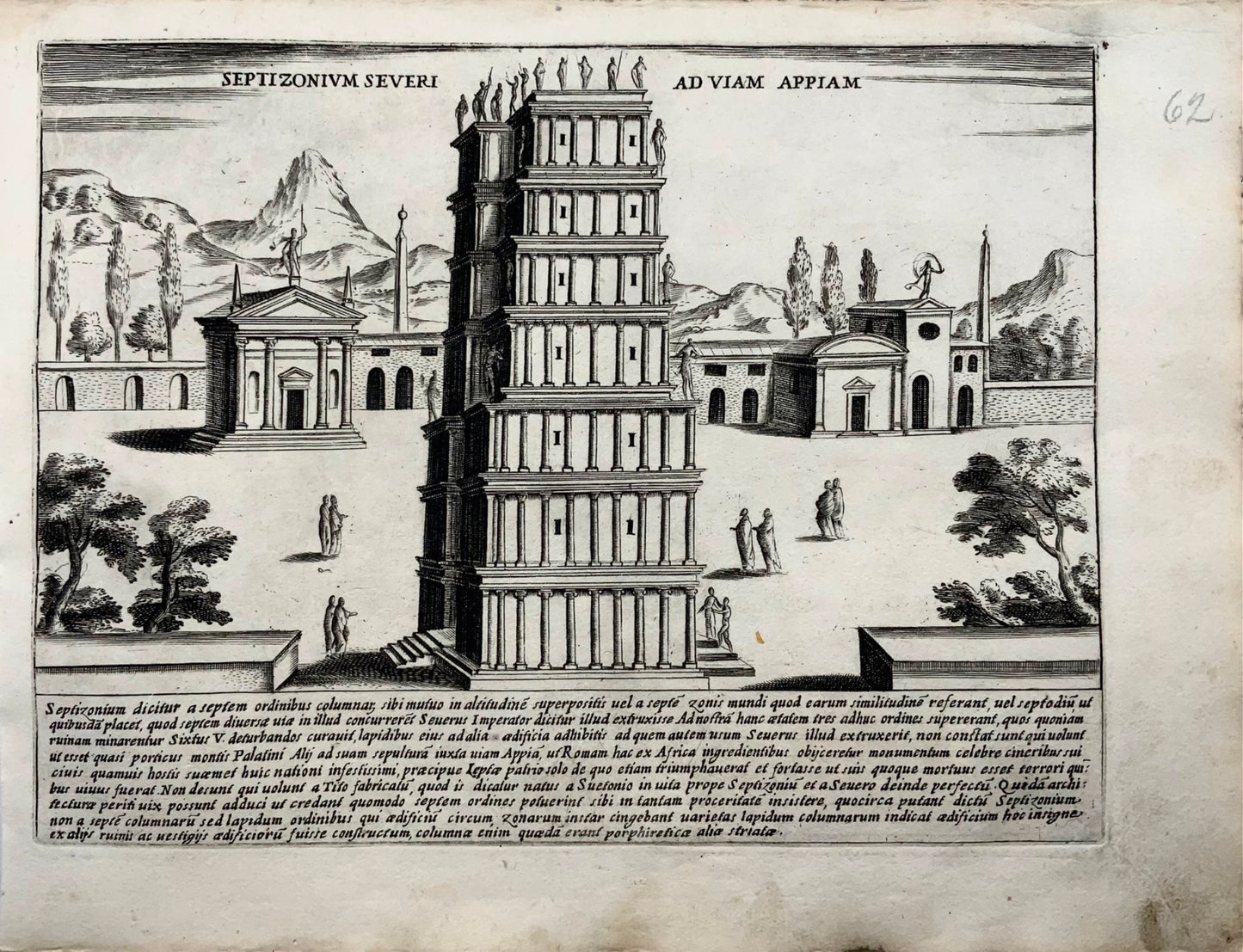 1624 Lauro, Giacomo, Voie Appienne Septizonium, folio, gravure, Rome, Italie