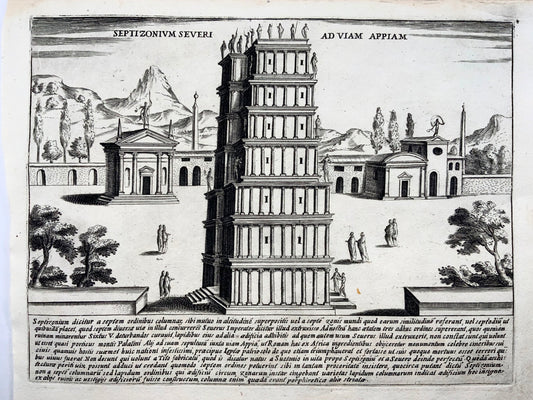 1624 Lauro, Giacomo, Voie Appienne Septizonium, folio, gravure, Rome, Italie