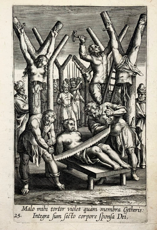 1608 Torture, crucifixion, St. Alexander, Adriaen Collaert, master engraving, religious art
