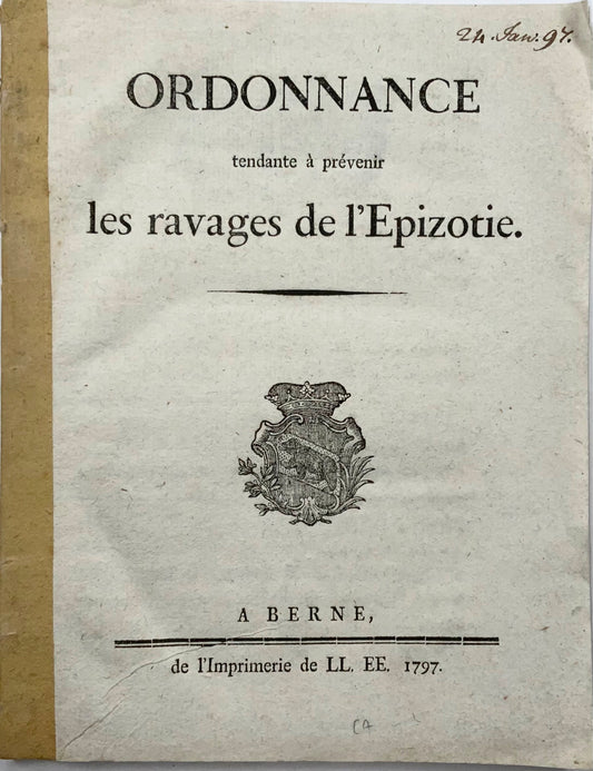 Décret de 1797, peste bovine, épizootie, médecine vétérinaire, Suisse