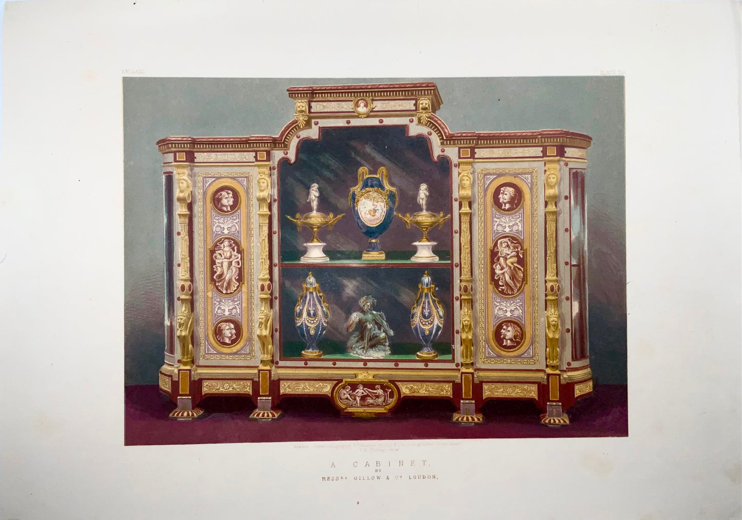1862 Cabinet, Gillow, large folio, fine colour lithograph, furniture