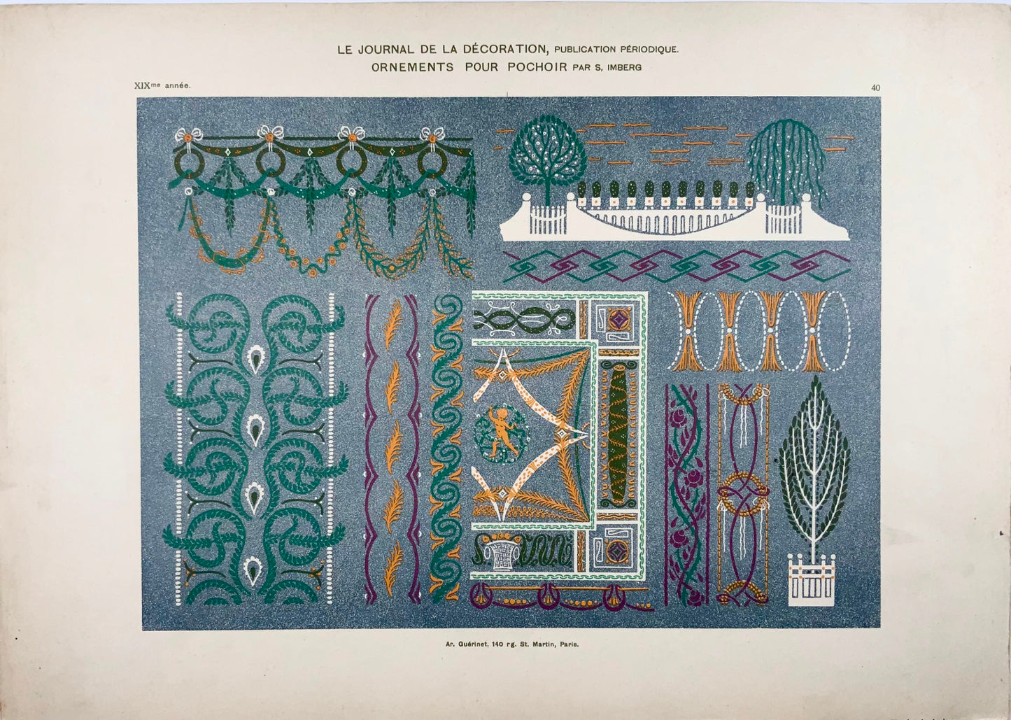 1895 Peintures murales, pochoir, décoration, art nouveau, folio, S. Imberg