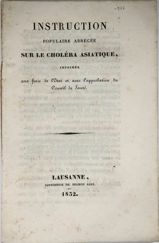 1832 Public Health, cholera pandemic, Switzerland, brochure