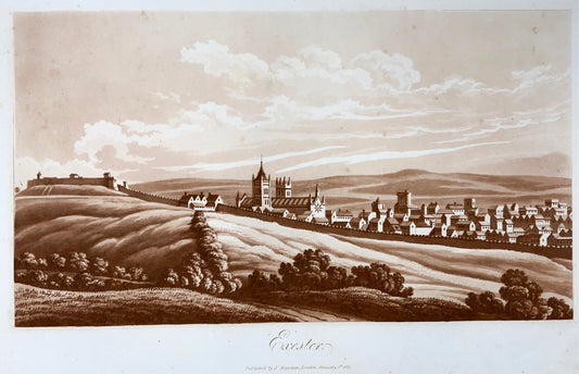 1821 Exeter, Devon, sepia aquatint, Mawman after Shepherd, topography