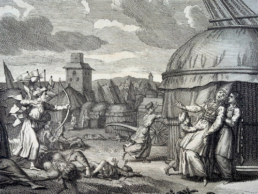 1723 Divinité de la Mort. Culte de Manipa, Asie. Bernard Picart, gravure sur cuivre