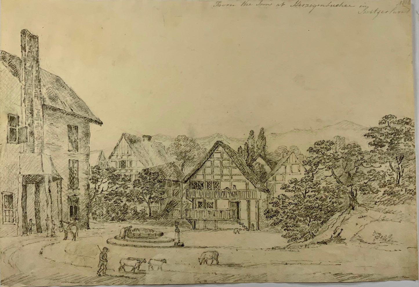 Dessin au crayon de 1816 de Herzogenbuchsee en Suisse
