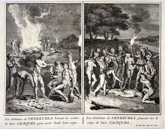 1723 Indigènes du Venezuela, rites funéraires, Bernard Picart, gravure sur cuivre