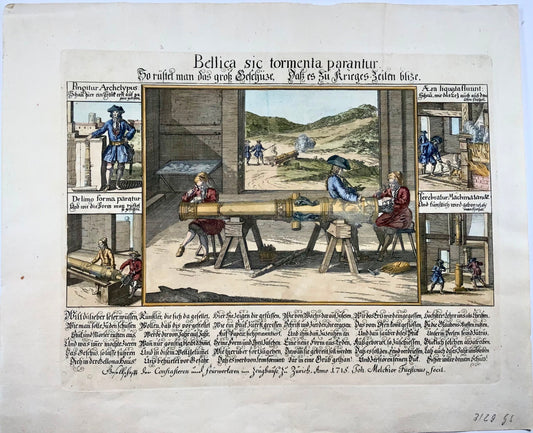 1715 Bordure militaire, artillerie, production de canons, Fuessli, folio